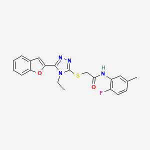 molecular formula C21H19FN4O2S B11248205 2-{[5-(1-benzofuran-2-yl)-4-ethyl-4H-1,2,4-triazol-3-yl]sulfanyl}-N-(2-fluoro-5-methylphenyl)acetamide 