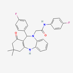 molecular formula C29H27F2N3O2 B11248439 N-(4-fluorophenyl)-2-[11-(4-fluorophenyl)-1-hydroxy-3,3-dimethyl-2,3,4,11-tetrahydro-10H-dibenzo[b,e][1,4]diazepin-10-yl]acetamide 