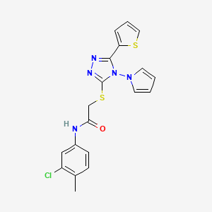 molecular formula C19H16ClN5OS2 B11248964 N-(3-chloro-4-methylphenyl)-2-{[4-(1H-pyrrol-1-yl)-5-(thiophen-2-yl)-4H-1,2,4-triazol-3-yl]sulfanyl}acetamide 