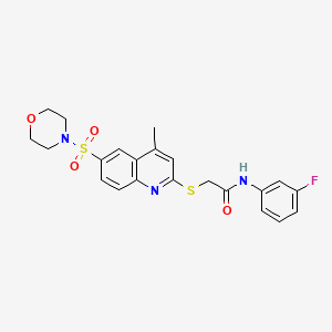 molecular formula C22H22FN3O4S2 B11249232 N-(3-Fluorophenyl)-2-{[4-methyl-6-(morpholine-4-sulfonyl)quinolin-2-YL]sulfanyl}acetamide 