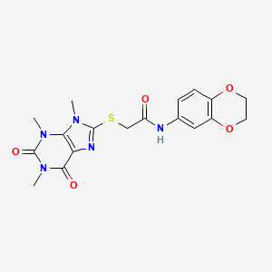molecular formula C18H19N5O5S B11249340 N-(2,3-dihydrobenzo[b][1,4]dioxin-6-yl)-2-((1,3,9-trimethyl-2,6-dioxo-2,3,6,9-tetrahydro-1H-purin-8-yl)thio)acetamide 