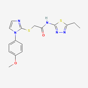 molecular formula C16H17N5O2S2 B11249506 N-(5-ethyl-1,3,4-thiadiazol-2-yl)-2-((1-(4-methoxyphenyl)-1H-imidazol-2-yl)thio)acetamide 