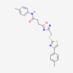 molecular formula C23H22N4O2S2 B11249607 N-(4-methylphenyl)-3-[3-({[4-(4-methylphenyl)-1,3-thiazol-2-yl]sulfanyl}methyl)-1,2,4-oxadiazol-5-yl]propanamide 