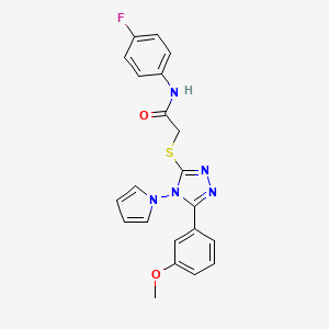 molecular formula C21H18FN5O2S B11249635 N-(4-fluorophenyl)-2-{[5-(3-methoxyphenyl)-4-(1H-pyrrol-1-yl)-4H-1,2,4-triazol-3-yl]sulfanyl}acetamide 