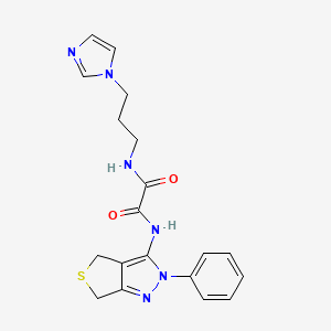 molecular formula C19H20N6O2S B11249657 N1-(3-(1H-imidazol-1-yl)propyl)-N2-(2-phenyl-4,6-dihydro-2H-thieno[3,4-c]pyrazol-3-yl)oxalamide 