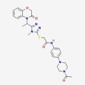 molecular formula C27H31N7O4S B11250001 N-[4-(4-acetylpiperazin-1-yl)phenyl]-2-({4-methyl-5-[1-(3-oxo-2,3-dihydro-4H-1,4-benzoxazin-4-yl)ethyl]-4H-1,2,4-triazol-3-yl}sulfanyl)acetamide 