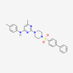 molecular formula C28H29N5O2S B11250051 2-(4-([1,1'-biphenyl]-4-ylsulfonyl)piperazin-1-yl)-6-methyl-N-(p-tolyl)pyrimidin-4-amine 