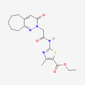 molecular formula C18H22N4O4S B11250506 ethyl 4-methyl-2-{[(3-oxo-3,5,6,7,8,9-hexahydro-2H-cyclohepta[c]pyridazin-2-yl)acetyl]amino}-1,3-thiazole-5-carboxylate 