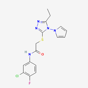 molecular formula C16H15ClFN5OS B11250526 N-(3-chloro-4-fluorophenyl)-2-{[5-ethyl-4-(1H-pyrrol-1-yl)-4H-1,2,4-triazol-3-yl]sulfanyl}acetamide 