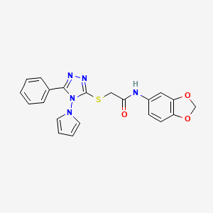 molecular formula C21H17N5O3S B11251060 N-(1,3-benzodioxol-5-yl)-2-{[5-phenyl-4-(1H-pyrrol-1-yl)-4H-1,2,4-triazol-3-yl]sulfanyl}acetamide 