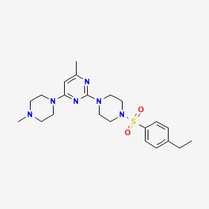 molecular formula C22H32N6O2S B11251108 2-[4-(4-Ethylbenzenesulfonyl)piperazin-1-YL]-4-methyl-6-(4-methylpiperazin-1-YL)pyrimidine 