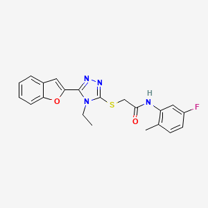 molecular formula C21H19FN4O2S B11251122 2-{[5-(1-benzofuran-2-yl)-4-ethyl-4H-1,2,4-triazol-3-yl]sulfanyl}-N-(5-fluoro-2-methylphenyl)acetamide 