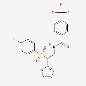 molecular formula C20H15F4NO4S B11251147 N-[2-(4-fluorobenzenesulfonyl)-2-(furan-2-yl)ethyl]-4-(trifluoromethyl)benzamide 