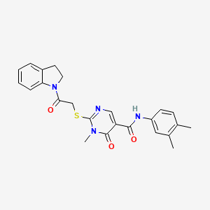 molecular formula C24H24N4O3S B11251345 N-(3,4-dimethylphenyl)-2-((2-(indolin-1-yl)-2-oxoethyl)thio)-1-methyl-6-oxo-1,6-dihydropyrimidine-5-carboxamide 