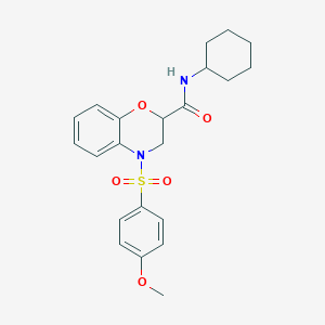 molecular formula C22H26N2O5S B11252001 N-cyclohexyl-4-[(4-methoxyphenyl)sulfonyl]-3,4-dihydro-2H-1,4-benzoxazine-2-carboxamide 