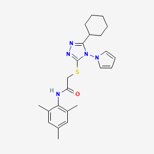 molecular formula C23H29N5OS B11252124 2-{[5-cyclohexyl-4-(1H-pyrrol-1-yl)-4H-1,2,4-triazol-3-yl]sulfanyl}-N-(2,4,6-trimethylphenyl)acetamide 