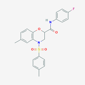 molecular formula C23H21FN2O4S B11252277 N-(4-fluorophenyl)-6-methyl-4-[(4-methylphenyl)sulfonyl]-3,4-dihydro-2H-1,4-benzoxazine-2-carboxamide 