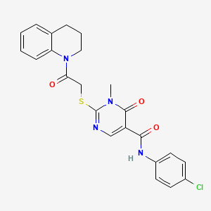 molecular formula C23H21ClN4O3S B11252802 N-(4-Chlorophenyl)-1-methyl-6-oxo-2-{[2-oxo-2-(1,2,3,4-tetrahydroquinolin-1-YL)ethyl]sulfanyl}-1,6-dihydropyrimidine-5-carboxamide 