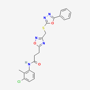 molecular formula C21H18ClN5O3S B11252860 N-(3-chloro-2-methylphenyl)-3-(3-{[(5-phenyl-1,3,4-oxadiazol-2-yl)sulfanyl]methyl}-1,2,4-oxadiazol-5-yl)propanamide 
