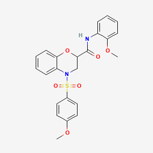molecular formula C23H22N2O6S B11253348 N-(2-methoxyphenyl)-4-[(4-methoxyphenyl)sulfonyl]-3,4-dihydro-2H-1,4-benzoxazine-2-carboxamide 