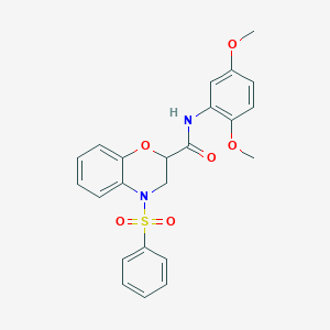 molecular formula C23H22N2O6S B11253589 N-(2,5-dimethoxyphenyl)-4-(phenylsulfonyl)-3,4-dihydro-2H-1,4-benzoxazine-2-carboxamide 