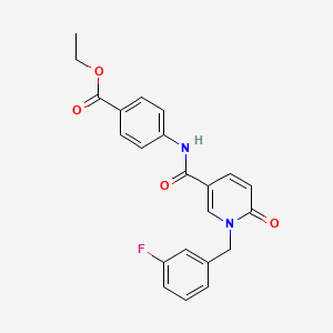 molecular formula C22H19FN2O4 B11253602 Ethyl 4-(1-(3-fluorobenzyl)-6-oxo-1,6-dihydropyridine-3-carboxamido)benzoate 