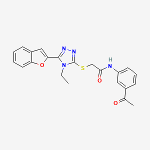 molecular formula C22H20N4O3S B11253875 N-(3-acetylphenyl)-2-{[5-(1-benzofuran-2-yl)-4-ethyl-4H-1,2,4-triazol-3-yl]sulfanyl}acetamide 