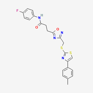 molecular formula C22H19FN4O2S2 B11254171 N-(4-fluorophenyl)-3-[3-({[4-(4-methylphenyl)-1,3-thiazol-2-yl]sulfanyl}methyl)-1,2,4-oxadiazol-5-yl]propanamide 