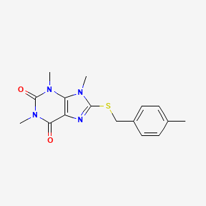 molecular formula C16H18N4O2S B11254195 1,3,9-trimethyl-8-((4-methylbenzyl)thio)-1H-purine-2,6(3H,9H)-dione 