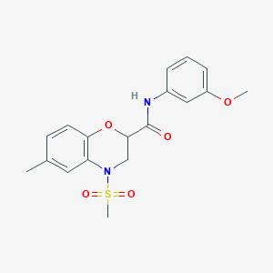 molecular formula C18H20N2O5S B11254249 N-(3-methoxyphenyl)-6-methyl-4-(methylsulfonyl)-3,4-dihydro-2H-1,4-benzoxazine-2-carboxamide 