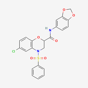 molecular formula C22H17ClN2O6S B11254256 N-(1,3-benzodioxol-5-yl)-6-chloro-4-(phenylsulfonyl)-3,4-dihydro-2H-1,4-benzoxazine-2-carboxamide 