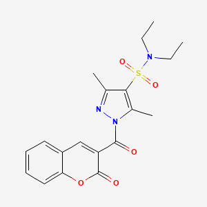 molecular formula C19H21N3O5S B11254659 N,N-diethyl-3,5-dimethyl-1-(2-oxo-2H-chromene-3-carbonyl)-1H-pyrazole-4-sulfonamide 
