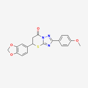 molecular formula C19H15N3O4S B11254662 5-(1,3-benzodioxol-5-yl)-2-(4-methoxyphenyl)-5,6-dihydro-7H-[1,2,4]triazolo[5,1-b][1,3]thiazin-7-one 