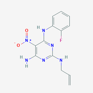 molecular formula C13H13FN6O2 B11254681 N~4~-(2-fluorophenyl)-5-nitro-N~2~-(prop-2-en-1-yl)pyrimidine-2,4,6-triamine 