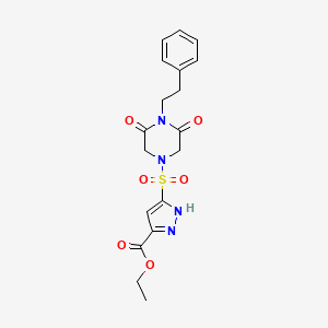 molecular formula C18H20N4O6S B11254748 ethyl 3-{[3,5-dioxo-4-(2-phenylethyl)piperazin-1-yl]sulfonyl}-1H-pyrazole-5-carboxylate 