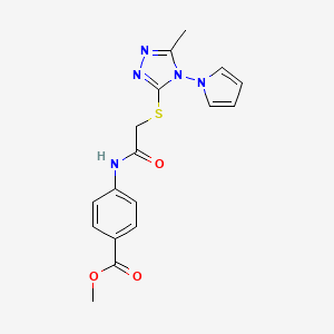 molecular formula C17H17N5O3S B11254897 Methyl 4-(2-{[5-methyl-4-(1H-pyrrol-1-YL)-4H-1,2,4-triazol-3-YL]sulfanyl}acetamido)benzoate 