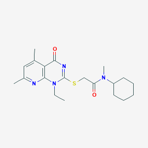 molecular formula C20H28N4O2S B11255201 N-cyclohexyl-2-[(1-ethyl-5,7-dimethyl-4-oxo-1,4-dihydropyrido[2,3-d]pyrimidin-2-yl)sulfanyl]-N-methylacetamide 