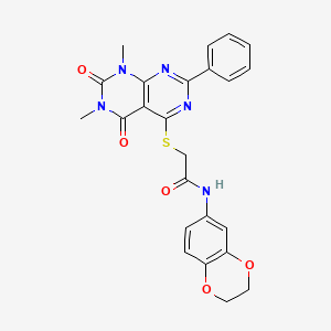 molecular formula C24H21N5O5S B11255341 N-(2,3-dihydrobenzo[b][1,4]dioxin-6-yl)-2-((6,8-dimethyl-5,7-dioxo-2-phenyl-5,6,7,8-tetrahydropyrimido[4,5-d]pyrimidin-4-yl)thio)acetamide 