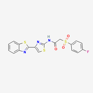 molecular formula C18H12FN3O3S3 B11255501 N-(4-(benzo[d]thiazol-2-yl)thiazol-2-yl)-2-((4-fluorophenyl)sulfonyl)acetamide 
