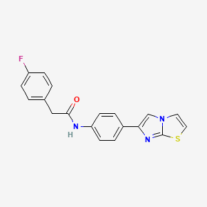 molecular formula C19H14FN3OS B11255563 2-(4-fluorophenyl)-N-(4-(imidazo[2,1-b]thiazol-6-yl)phenyl)acetamide 