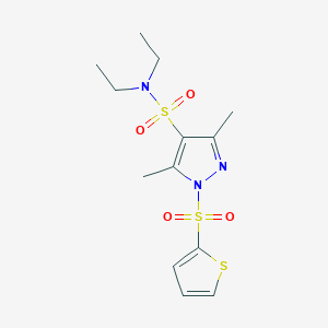 molecular formula C13H19N3O4S3 B11255663 N,N-diethyl-3,5-dimethyl-1-(thiophen-2-ylsulfonyl)-1H-pyrazole-4-sulfonamide 