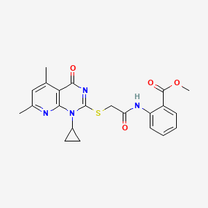 molecular formula C22H22N4O4S B11256124 Methyl 2-({[(1-cyclopropyl-5,7-dimethyl-4-oxo-1,4-dihydropyrido[2,3-d]pyrimidin-2-yl)sulfanyl]acetyl}amino)benzoate 