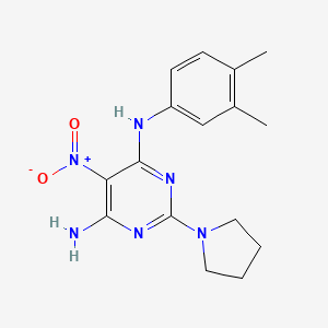 molecular formula C16H20N6O2 B11256129 N-(3,4-dimethylphenyl)-5-nitro-2-(pyrrolidin-1-yl)pyrimidine-4,6-diamine 