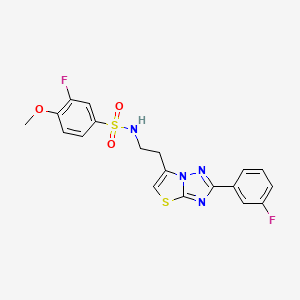 molecular formula C19H16F2N4O3S2 B11256219 3-fluoro-N-(2-(2-(3-fluorophenyl)thiazolo[3,2-b][1,2,4]triazol-6-yl)ethyl)-4-methoxybenzenesulfonamide 