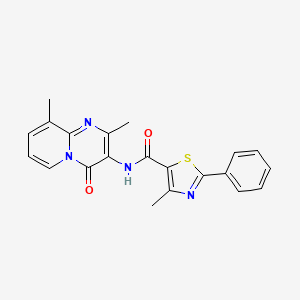 molecular formula C21H18N4O2S B11256265 N-{2,9-Dimethyl-4-oxo-4H-pyrido[1,2-A]pyrimidin-3-YL}-4-methyl-2-phenyl-1,3-thiazole-5-carboxamide 