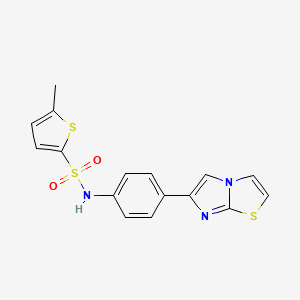 molecular formula C16H13N3O2S3 B11256485 N-(4-(imidazo[2,1-b]thiazol-6-yl)phenyl)-5-methylthiophene-2-sulfonamide 