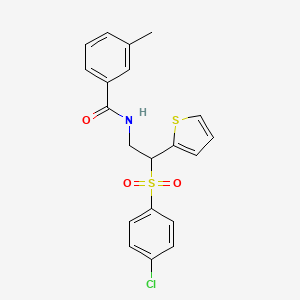 molecular formula C20H18ClNO3S2 B11256533 N-(2-((4-chlorophenyl)sulfonyl)-2-(thiophen-2-yl)ethyl)-3-methylbenzamide 