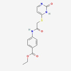 molecular formula C15H15N3O4S B11256607 Ethyl 4-(2-((2-oxo-1,2-dihydropyrimidin-4-yl)thio)acetamido)benzoate 