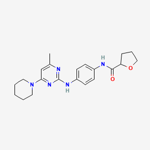 molecular formula C21H27N5O2 B11256893 N-(4-((4-methyl-6-(piperidin-1-yl)pyrimidin-2-yl)amino)phenyl)tetrahydrofuran-2-carboxamide 