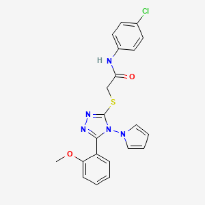 molecular formula C21H18ClN5O2S B11256930 N-(4-chlorophenyl)-2-{[5-(2-methoxyphenyl)-4-(1H-pyrrol-1-yl)-4H-1,2,4-triazol-3-yl]sulfanyl}acetamide 